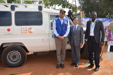 Photo: L – R: Daniel Alemu, UNFPA Rwanda Deputy Representative (L) , His Excellency Mr. Takayuki Miyashita (C), Ambassador of Japan to Rwanda, Bernard Ochieng (R) , American Refugee Committee Country Director.