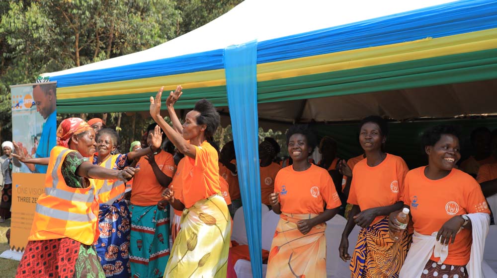 Women in Nyamasheke District celebrating their achievement and the progress in living in a society free of women violence .