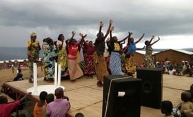 Burundian refugee women in their cultural dance during the launch of family planning in mahama camp