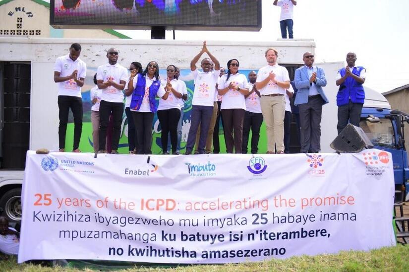 Photo: Partnerships for ICPD25 - Officials from UNFPA, UN Women, Parliamentarian, Mayor of Rusizi District, AfriYAN, key partners join Rwandans in celebrations of World Population Day in Rusizi District.