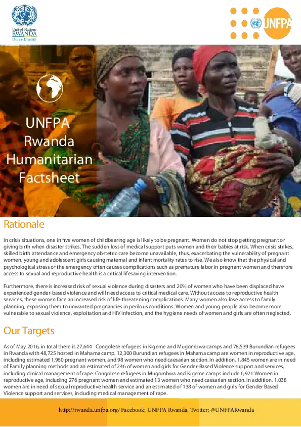 UNFPA Rwanda Humanitarian Factsheet